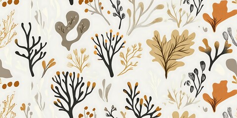 Abstract autumnal seaweed pattern.  Home decor textile design.