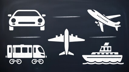 Transportation Icons Car Airplane Train Boat Chalkboard Design