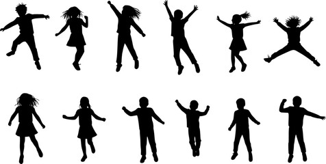 Vector silhouette of children. Transparent background PNG cutout.
