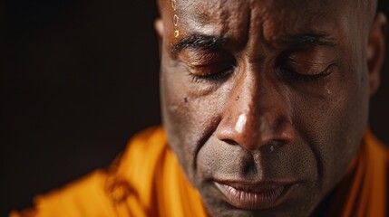 Humble Monk: A tranquil monk, meditating with serene focus, radiates spiritual peace, embodying a humble life devoted to inner calm and spiritual growth.
