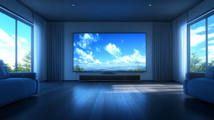 Immersive entertainment room with large wallmounted screen for enhanced viewing experience