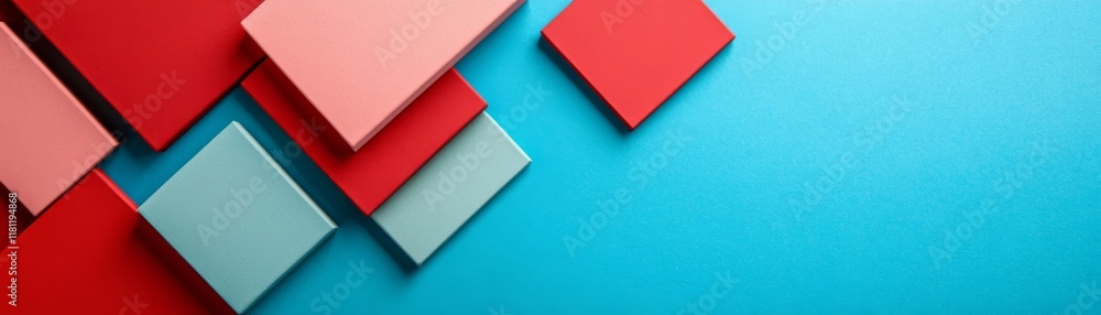 Poster dynamic interplay of color and shape, a red blue wall featuring bold red white triangle creates stri