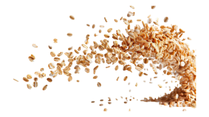 A Creative Composition of Flying Cereal against a Crisp White Background for Dynamic Visuals and Engaging Food Marketing transparent background