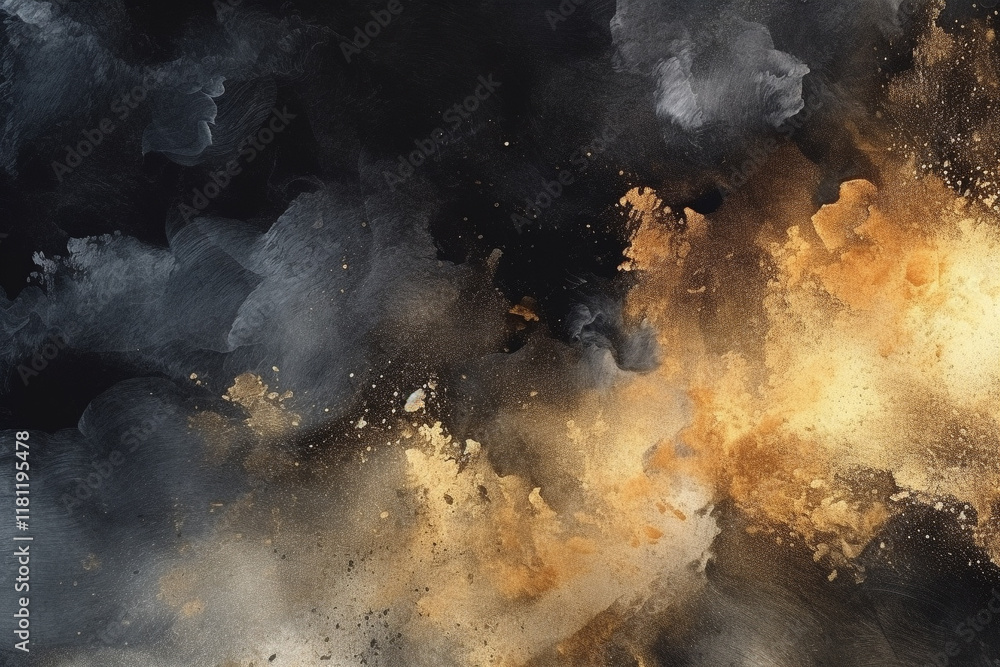 Poster abstract background with swirling clouds of smoke in shades of gray and orange, creating a dynamic t
