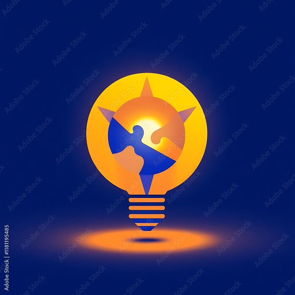 Poster the power of collaboration: a glowing light bulb with a puzzle piece inside, symbolizing the power o
