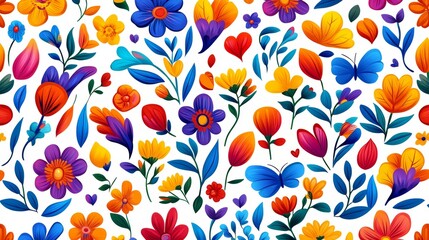 Obraz premium Seamless floral pattern with colorful flowers on a white background for textile and wallpaper design