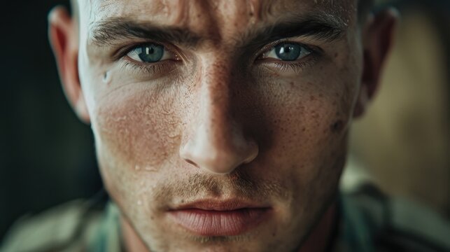 Courageous Soldier: A soldier in uniform stands firm, committed to defending their nation, their bravery evident in every action as they protect and serve with pride.
