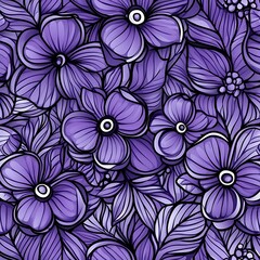 Seamless Purple Floral Pattern with Abstract Leaves - Decorative Design