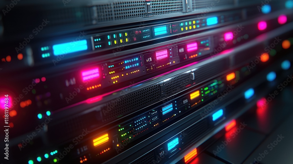 Aufkleber luminous servers: a captivating view into the heart of a modern data center, showcasing the intricat
