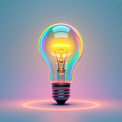 Bright Idea: Single Glowing Bulb, Vaporwave Style for Digital Art & Social Media