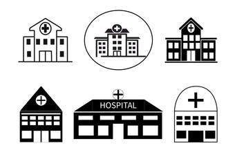 Set de iconos de hospital. Iconos de medicina de edificios para la salud. Símbolos de salud.