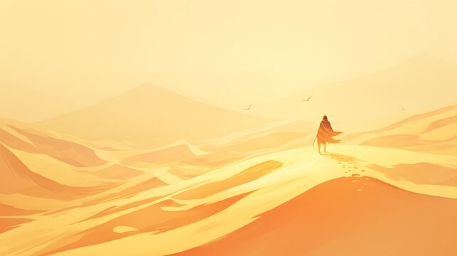 Ethereal desert dunes landscape with soft tones, creating a peaceful and captivating atmosphere