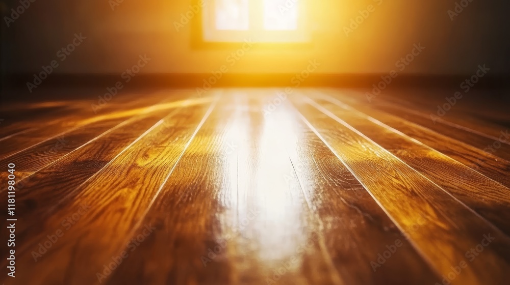 Poster sunlight streams through a window onto polished wooden floor, creating warm and inviting atmosphere.