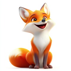 Obraz premium a happy fox cartoon, animal character, 3D illustration, dynamic and colorful, isolated on white background