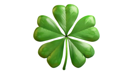 Four Leaf Clover 3D Render Icon Isolated on Transparent Background Perfect for St. Patrick's Day Celebrations, Good Luck Symbols, and Nature-Themed Designs transparent background