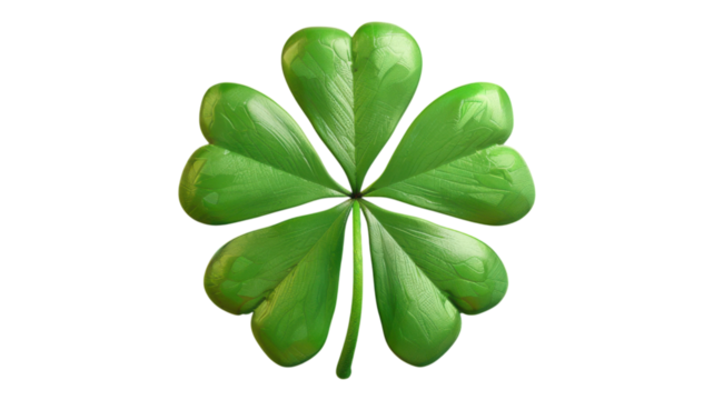 Four Leaf Clover 3D Render Icon Isolated on Transparent Background Perfect for St. Patrick's Day Celebrations, Good Luck Symbols, and Nature-Themed Designs transparent background