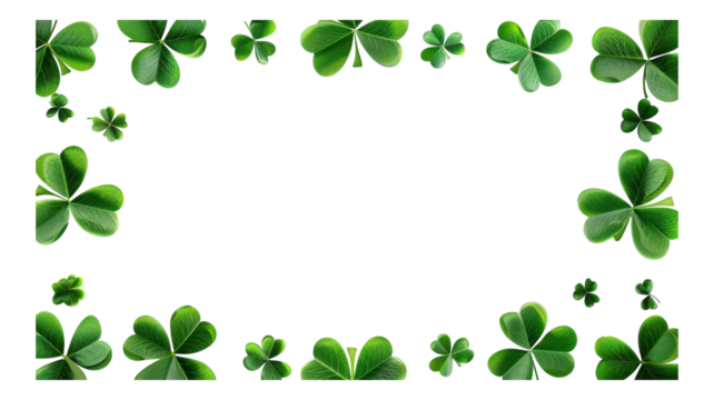 Four Leaf Clover Border Frame Isolated on Transparent Background - Ideal for St. Patrick's Day or Good Luck Design Projects transparent background