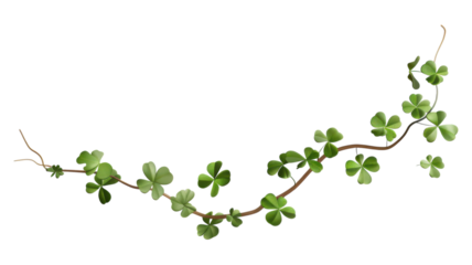 Isolated Four-Leaf Clover Twig on Transparent Background for St. Patrick's Day Celebrations, Luck Symbol, and Nature-Themed Designs. transparent background