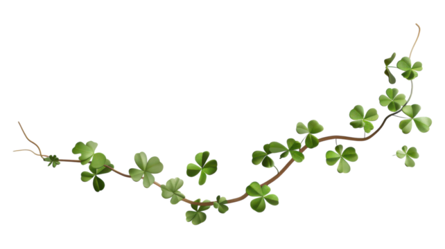 Isolated Four-Leaf Clover Twig on Transparent Background for St. Patrick's Day Celebrations, Luck Symbol, and Nature-Themed Designs. transparent background