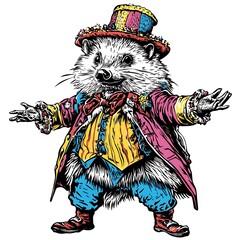 Fototapeta premium A whimsical hedgehog in colorful attire.