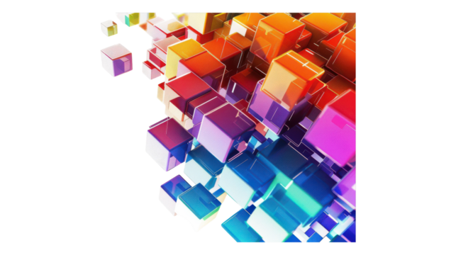 Vibrant cubes creating a dynamic abstract landscape transparent background - Powered by Adobe