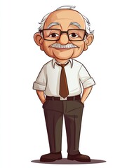 Cute old man depicted by simple lines and cartoon stickmen in flat illustration style on white backdrop. High quality detailed vector graphic.