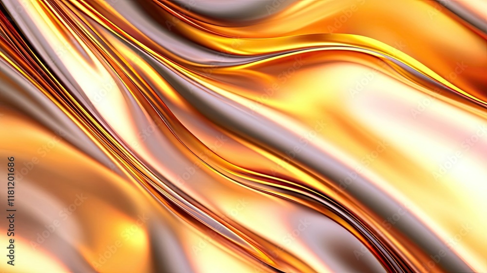 Poster gold abstract background idea. an elegant swirl of golden metallic silk fabric flowing in soft curve