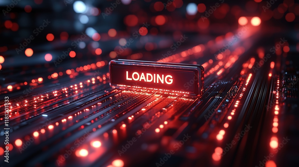Poster loading bar with red lines on a minimalist technology background, 