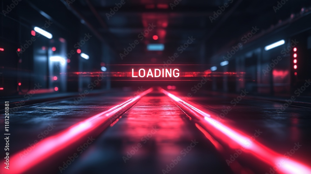 Poster loading bar with red lines on a minimalist technology background, 