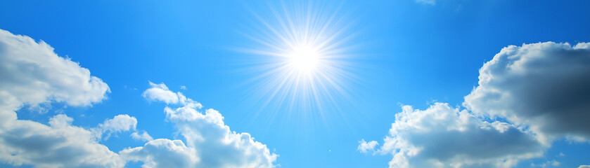 panoramic view above the sky with sun shining from above the clouds in the sky as a motivation concept