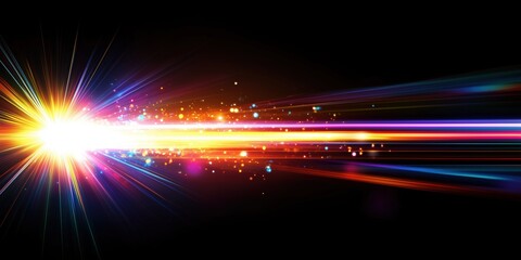 Vibrant abstract light streaks radiating in dark space