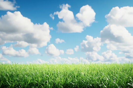 Green grass field, sunny sky, fluffy clouds, nature backdrop, website banner