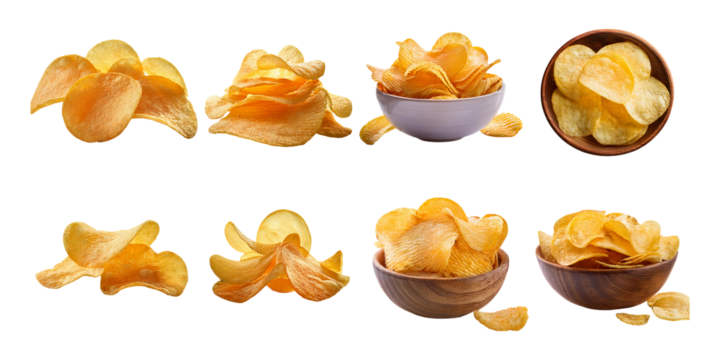 Crispy Potato Chips on Transparent Background