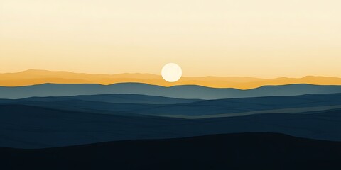 Fototapeta premium Sunset over layered mountains, peaceful evening scene. Ideal for calm, nature themes.