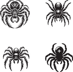 Elegant Silhouettes of the Coastal Spider Isolated on a White Background in Monochrome Art Style