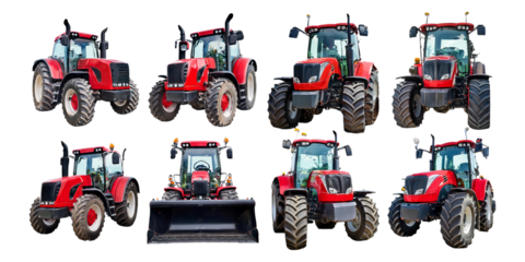 Red Tractor Collection on Transparent Background