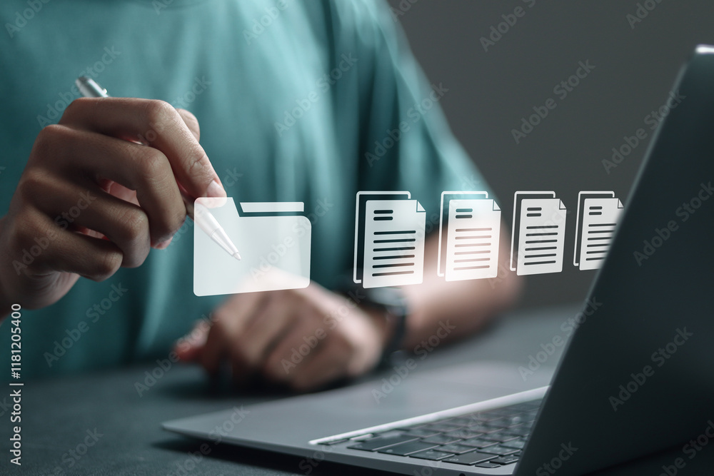 Poster dms, document management system concept. business processes, software for archiving, searching and m