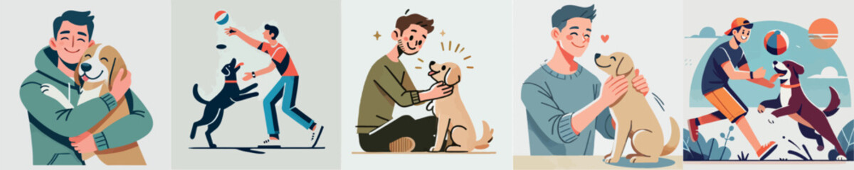 Vector image of a man and his beloved dog