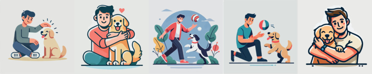 Vector image of a man and his beloved dog