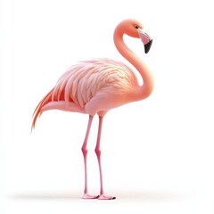 Fototapeta premium a playful flamingo cartoon, animal character, 3D illustration, pastel and shiny, isolated on white background