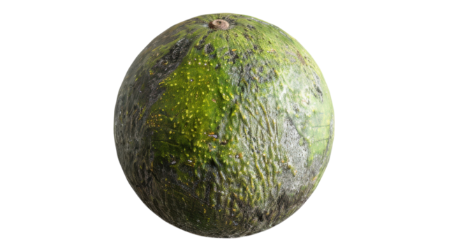 Unique green textured fruit showcasing its natural roughness transparent background