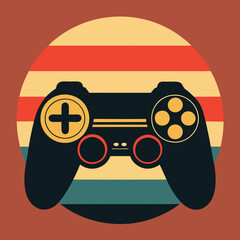 Retro Game Controller with Vibrant Background Stripes