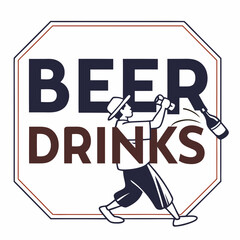 Beer Drinks Logo with Cartoon Character Pouring Beer