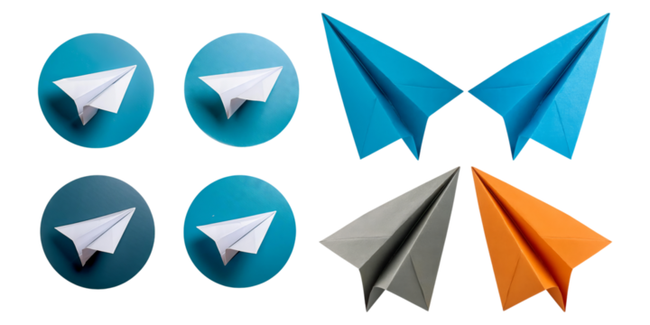 Colorful Paper Airplanes on Transparent Background