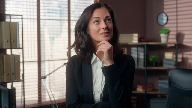 Thoughtful pensive Caucasian woman thinking ponder ideas manager dreaming employee female girl businesswoman office puzzled worker create plan solution decide deep thoughts indoor business tasks think