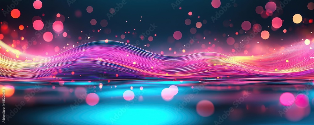 Poster scenery abstract background concept. vibrant waves of color with luminous orbs that create a magical