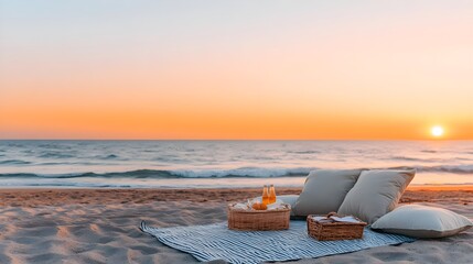 romantic beach sunset picnic scene - •relaxation and wellness