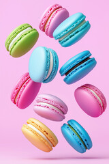 colorful macaroons isolated on pink background