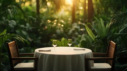 romantic jungle dinner table setting - lush tropical settings