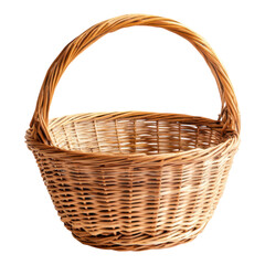 White Rattan Basket on White Background on transparent PNG background.